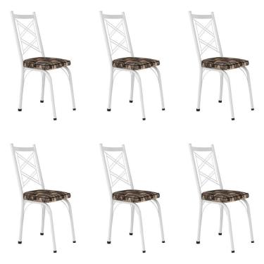 Imagem de Kit 6 Cadeiras De Cozinha Delaware Estampado Mosaico Palha Pés De Ferro Branco