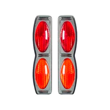 Imagem de Par Luminoso Oval Refletor Duplo Vermelho com Laranja Base Cromada para Porta Lateral Linha Leve e Pesada Carros e Caminhões - Olho de Gato Universal