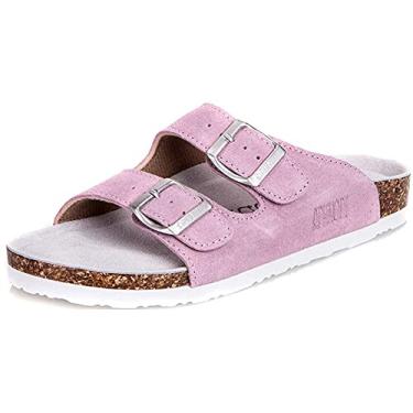 Imagem de Mulheres Slide Cork Sandal Flat Ajustável Strap Buckle Slip on Casual Open Toe Shoes Suede Summer