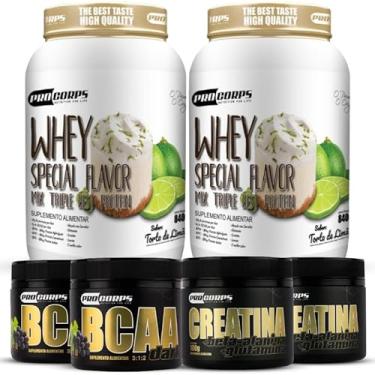 Imagem de Combo 2 Whey Protein 3w+ 2 Bcaa Em Pó 150g + 2 Creatina 100g (840g, Torta de Limão)