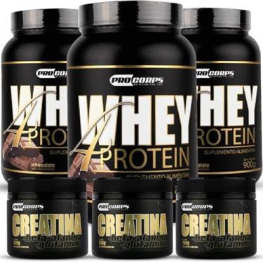 Imagem de Combo 3 Whey 4 Protein 900g + 3 Creatina 100g (900g, Chocolate)