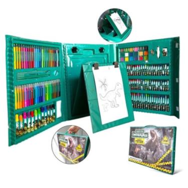 Imagem de Estojo de pintura 208 peças Dinossauro maleta escolar completa