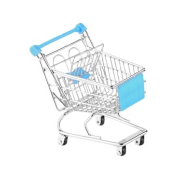 Imagem de Generic Mini carrinho de compras, Mini brinquedo de armazenamento de supermercado, Ornamento decorativo, Modelo de carrinho divertido, Mini cesta de, Azul