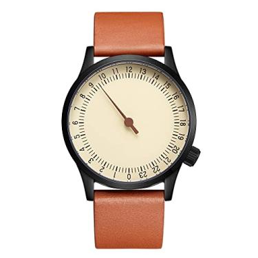 Imagem de JIANDUN Swiss Movement Relógio masculino com uma mão 24 horas, caixa preta com pulseira de couro italiano, bege, Bege, alça