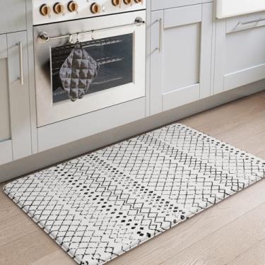 Imagem de KIMODE Tapete antifadiga para cozinha 50,8 cm x 81,3 cm, estilo casa de fazenda, acolchoado, antiderrapante, impermeável, com espuma confortável para lavanderia, escritório, pia ou mesa, preto/branco