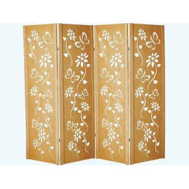 Imagem de Biombo 4 Folha Ripado MDF Cru Divisor Ambiente Madeira Floral - JT HOM