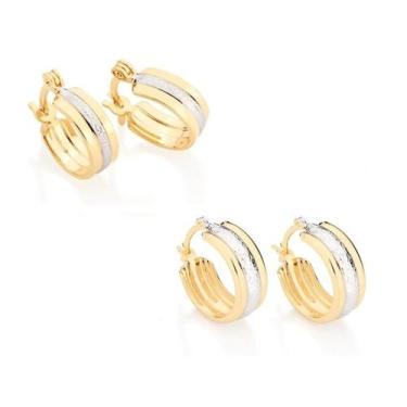 Imagem de Conjunto rommanel 2 brincos  banhado ouro 3x 24k 18k e 22k  femininos 