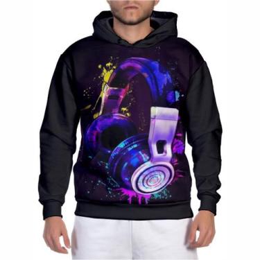 Imagem de Blusa Moletom Masculina Fone DJ Estampado Casaco de Frio Masculino - E
