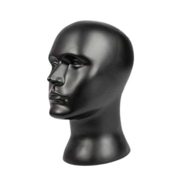 Imagem de oshhni Suporte de peruca de cabeça de manequim masculino Suporte de chapéu Suporte de exibição de chapéu Cabeça de manequim careca para apliques de cabelo, Preto Fosco