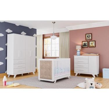 Imagem de Kit Berço Cômoda e Guarda Roupa LS Retro Moveis Peroba MDF Com Capitôn