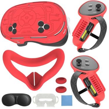 Imagem de 7-in-1 Protective Silicone Cover Set Compatible with Meta Quest 3s Accessories, Included Upgrade Battery Opening Controller Grips, Silicone Face Cover and TPU Hard Shell Cover_(TPU-Red)