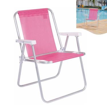 Imagem de Cadeira Alta Sannet Em Alumínio Para Praia Camping Piscina Jardim Rosa