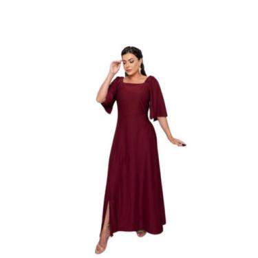 Imagem de Vestido Longo Fenda Lateral Moda Feminina Malha Mousse - ANNEGUERRAMOD