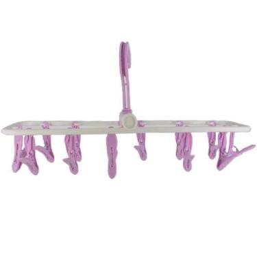 Imagem de Mini Varal de Roupas Íntimas Dobrável 12 prendedores Rosa - Inter