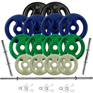 Imagem de Kit Anilhas Emborrachadas 60 Kg + Barras Com Presilhas - SEPO