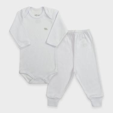 Imagem de Conjunto Body Bebê Manga Longa em Malha Lisa - Baby Duck, M, Branco