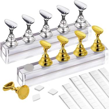 Imagem de Kalolary 2 conjuntos de suporte de acrílico para arte de unhas, suporte de exibição de arte de unhas com massa adesiva reutilizável, suportes magnéticos de pontas de arte de unhas para treinamento de
