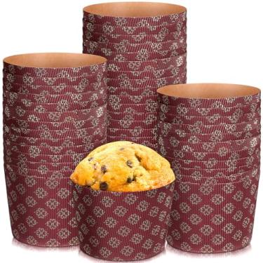Imagem de 36 peças de molde de papel panetone ondulado para panetone ondulado, molde de panetone redondo descartável para cozinha, assar, pão, muffins e cupcake (marrom, 13 x 10 x 8 cm)