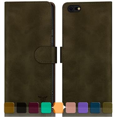 Imagem de DJBull Capa carteira para iPhone 6 Plus/6S Plus com suporte para cartão de crédito, [bloqueio RFID] Capa de telefone de couro PU à prova de choque feminina masculina para Apple 6S Plus capa marrom