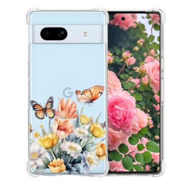 Imagem de YEPO Capa para Google Pixel 7A com mola floral transparente, à prova de choque, macia, TPU protetora, flexível, design moderno, capa para celular para Google Pixel 7A