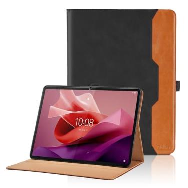 Imagem de Capa para Lenovo Tab P12/Xiaoxin Pad Pro 12,7 polegadas 2023 (TB370FU) - Capa fólio de couro PU com bolso, capa para tablet inteligente despertar/hibernar automaticamente, preta