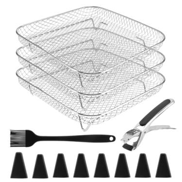 Imagem de Rack quadrado para fritadeira a ar de 20 cm, conjunto de 3 desidratadores empilháveis de aço inoxidável, acessórios para fritadeira a ar para Cosori, Instant Vortex, Nuwave Air Fryer, Ninja Foodi