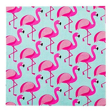 Imagem de Guardanapos de almoço de papel de 33 cm, 500 guardanapos estampados com design de flamingo da Flórida - 3 camadas, bordas texturizadas, guardanapos decorados de papel azul celeste, macios e fortes, para festas ou eventos de buffet - Restaurantware