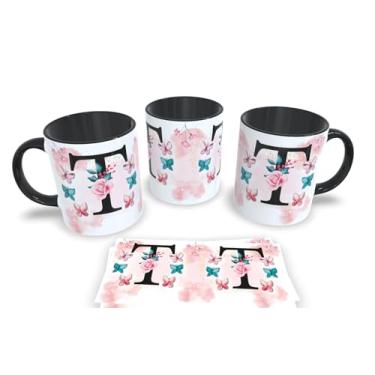Imagem de Caneca Preta de Porcelana Personalizadas Alfabeto iniciais Nomes (T)