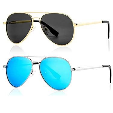 Imagem de JOVAKIT Óculos de sol aviador polarizados pequenos para meninas e meninos de 4 a 16 anos, Pacote com dois (dourado/cinza + prata/azul espelhado), lenswidth