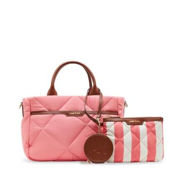 Imagem de Anne Klein Ew Bolsa acolchoada de nylon com bolsa e porta-moedas, Coral oceano/castanha, Medium