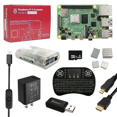 Imagem de MakerSpot, Kit para iniciantes Raspberry Pi 4 Modelo B com cabo HDMI 5v3a certificado UL com dissipador de calor, cartão microSD de 32 GB e mini teclado sem fio