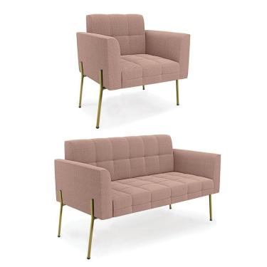 Imagem de Namoradeira E Poltrona Pé De Ferro Dourado Elisa Bouclê Rosê D03 - D`rossi