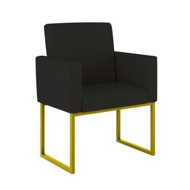 Imagem de Poltrona Moderna Confortável Base Ferro Dourada Balaqui Decor Preto