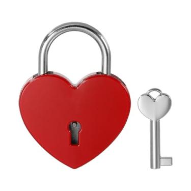 Imagem de PATIKIL Cadeado de coração com fechaduras de amor de 6 cm com conjunto de chaves, cadeado de amor de casal de coração único para amante ponte aniversário diário caixa de cartão, vermelho