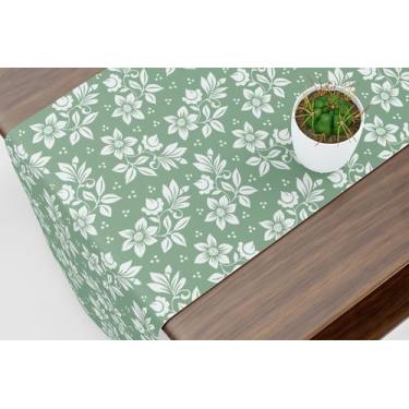 Imagem de Caminho De Mesa Trilho Floral Verde e Branco - Fabrika de Festa