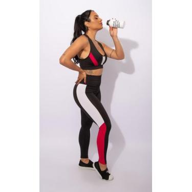 Imagem de Conjunto Calça Legging Cintura Alta Fitness Feminino E Top Com Tela Ac