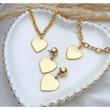 Imagem de Kit Feminino Coração 3 Peças Banhado A Ouro 18k - Baronesa imports18k 