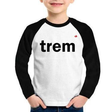 Imagem de Camiseta Raglan Infantil Trem Manga Longa - Foca na Moda, Branco, Pret