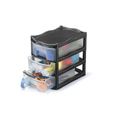 Imagem de Gaveteiro Organizador Preto e Transparente 3 Andares - INJEPLASTEC, Pr
