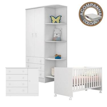 Imagem de Quarto de Bebê Berço c/Rod Colchão Light Guarda Roupa Cômoda Doce Sonh