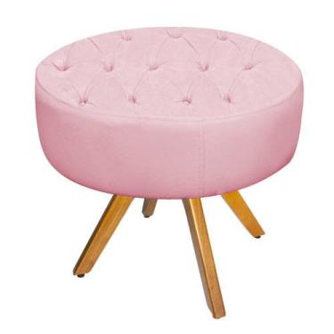 Imagem de Puff Fernanda Base Giratória de Madeira Suede Rosa Bebê - DAMAFFÊ MÓVE