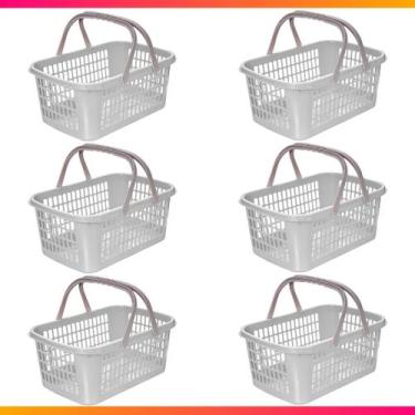 Imagem de Kit 06 Cesta Cestinha Plástica Supermercado c/ Alça 09L - Usual Utilid