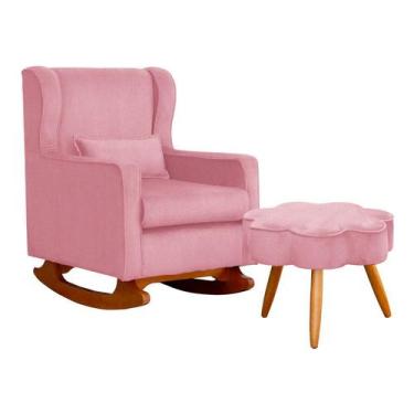 Imagem de Kit Poltrona e Puff Aurora Balanço Suede Rosa - FM - Fina Mobília