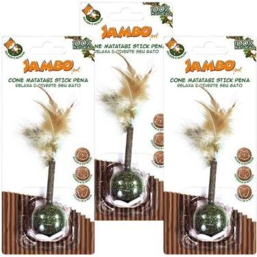 Imagem de Kit 03 Cone Catnip Matatabi Stick Pena Para Gatos Jambo Pet