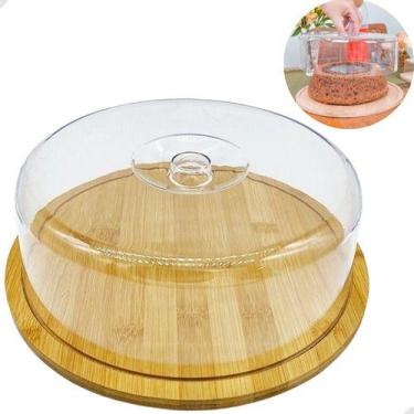 Imagem de Boleira De Bambu Com Tampa De Acrilico Grande Rustica Para Bolo Festa 