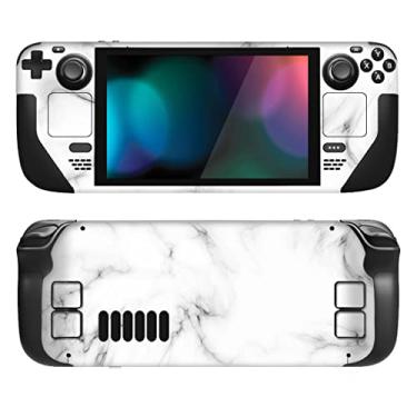 Imagem de PlayVital Conjunto completo de decalque de película protetora para LCD Steam Deck, adesivos personalizados capa de vinil para Steam Deck OLED - mármore branco sem costura
