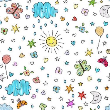 Imagem de Papel de Parede Decorativo Baby Desenhos Rabiscados Cute Coloridos 1,5