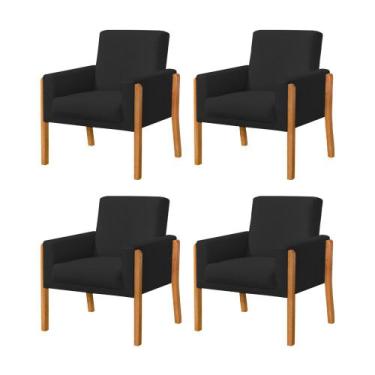 Imagem de Kit 4 Poltronas Sala de Espera Pés em Madeira Santorini Veludo Preto -