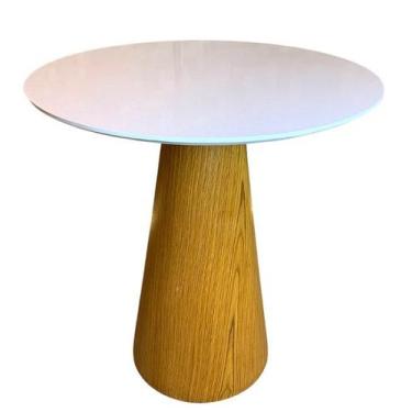 Imagem de Mesa de Jantar Cone 60 cm Base Madeira Freijó Tampo Laqueado Branco - 