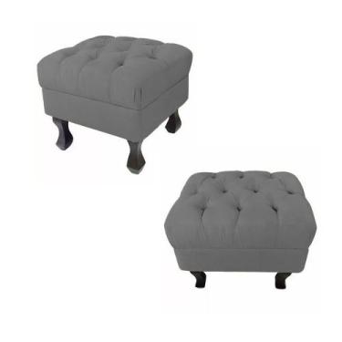 Imagem de Combo 02 Puffs Retrô Luis Xv Fixo Capitonê Suede Cinza - DS Estofados 